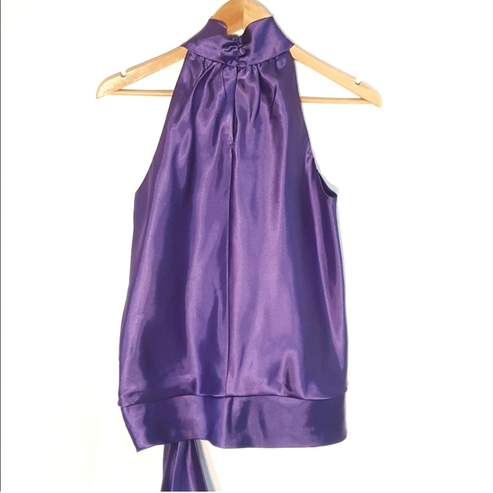 Eggplant Sleeveless Tie Waist Satin Blouse Top - Picture 7 of 7